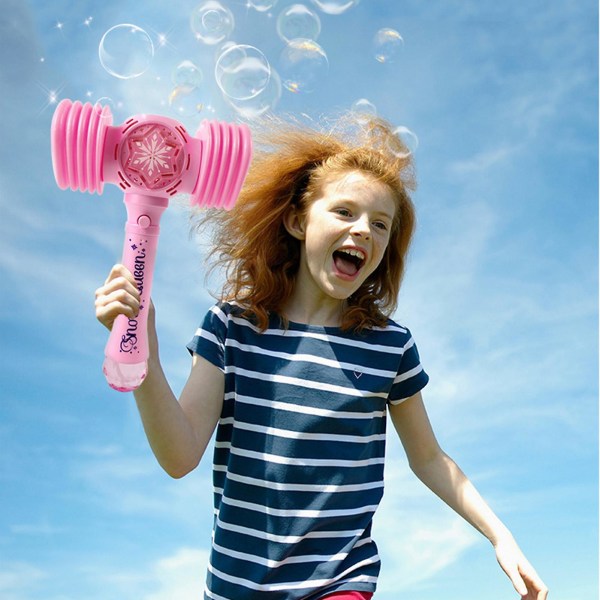 Rosa hammer boblemaskin med lys, elektrisk boblemaskin automatisk bobleblåser utendørs festspillleker for barn Gutter Jenter（A)