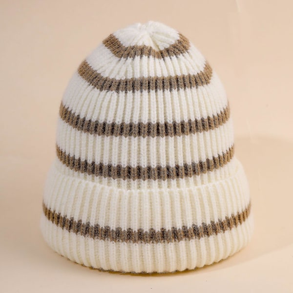 Mössa Randig cap för kvinnlig höst och vinter Mode Varmt öronskydd Stickad cap（khaki）