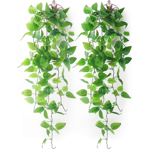 Dww-2-pack konstgjorda hängande växter med korgar, falsk grönbladig murgröna, hängande vinrankor väggväxter för hemträdgård sovrum