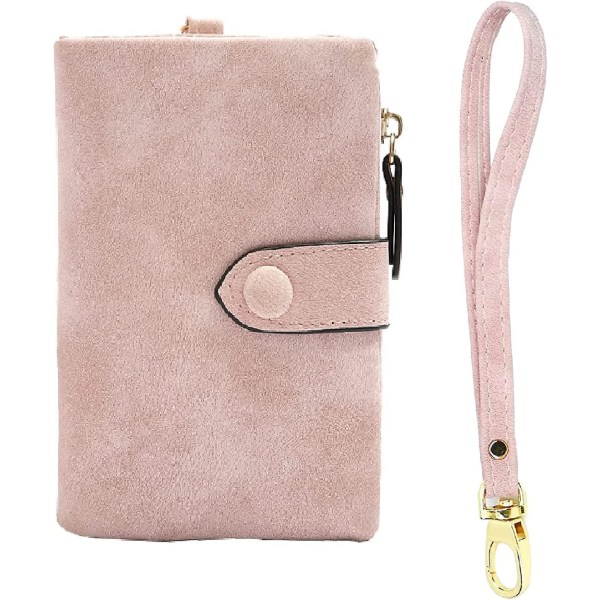 Kort läderplånbok dam med stor kapacitet Liten kropp-liten myntväska med dragkedja (rosa)