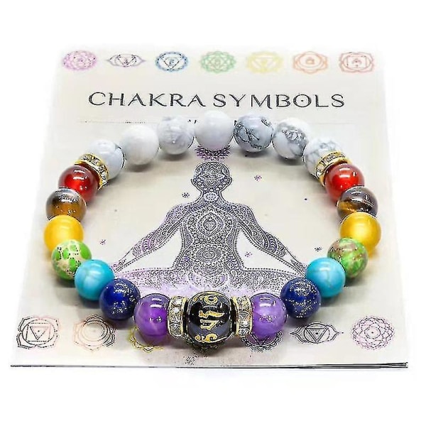 7 Chakra Armband Med Betydande Kort För Män Kvinnor Naturlig Kristall Healing Ångest Smycken Mandala Yoga Meditation Armband