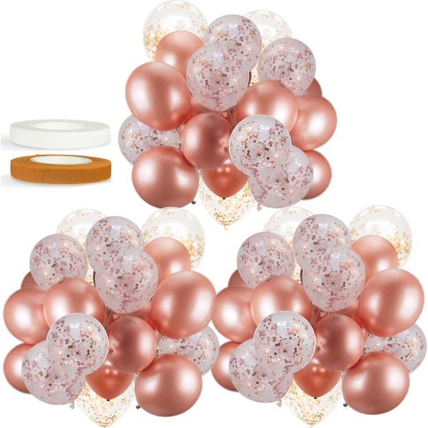 60-pack roséguldballonger + konfettiballonger med band roséguldballonger för fester Bröllops- och baby shower Latexfestballonger G