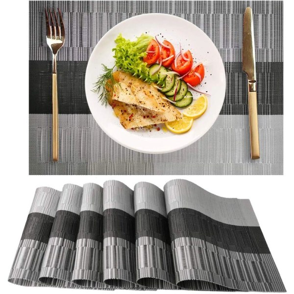 MINKUROW Set med 6 värmebeständiga PVC bordstabletter för köksbord, grå