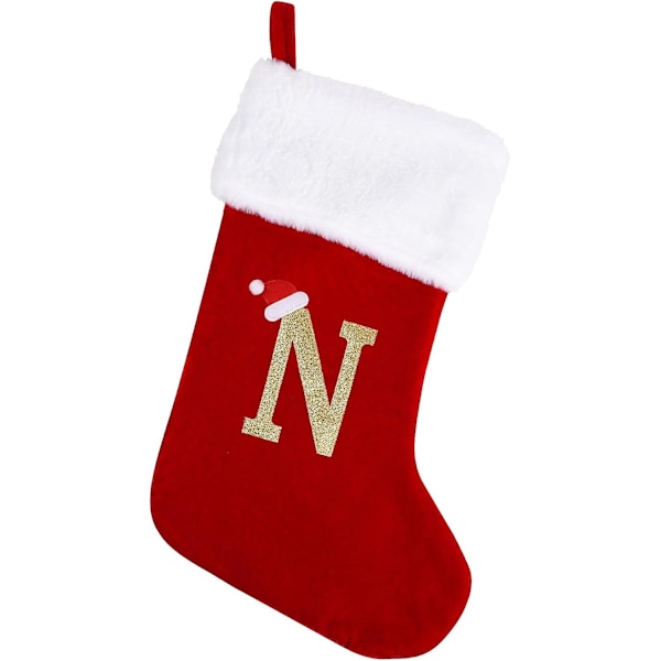 20 Inches Christmas Stockings With Letters,soft Christmas Stockings Red Velvet With White Super Soft Plush Cuff For Fireplace Family Decor Gifts (n)