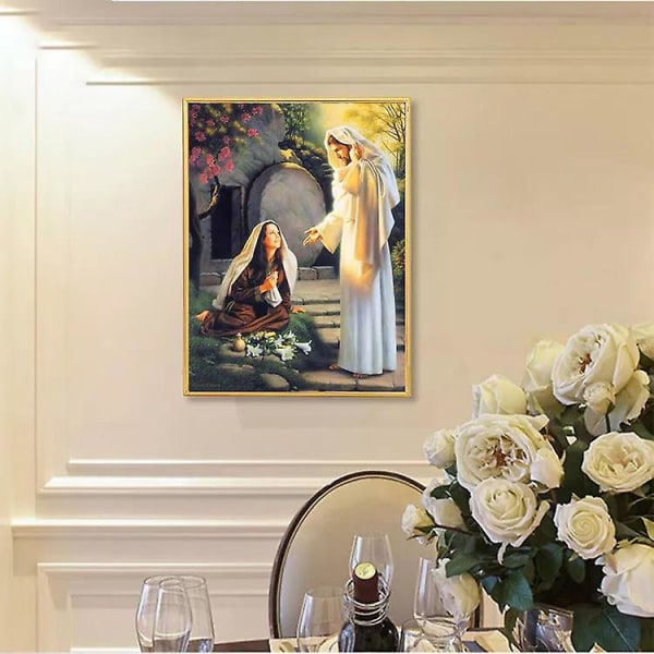 Gör-det-själv diamond painting korsstygn Jesus och kvinna borr mosaikbild hem väggdekor konst broderi 20x16 tum