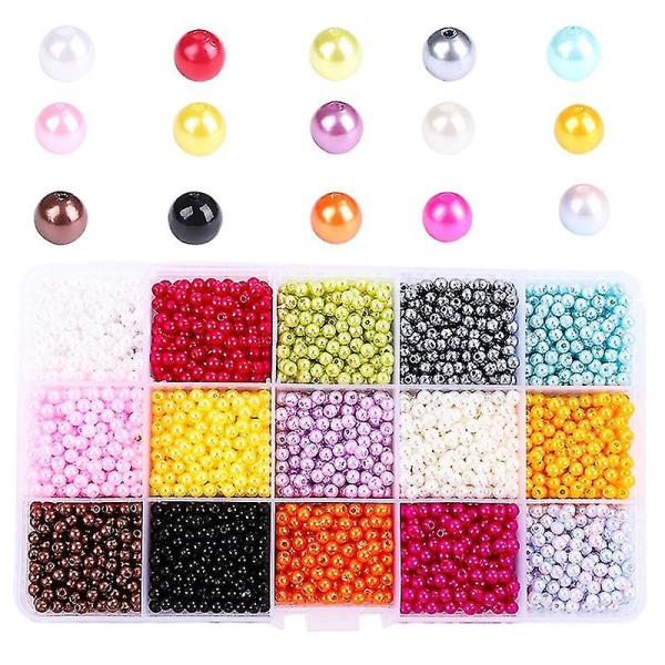1500 st 6 mm färgglada färgade runda glaspärlpärlor