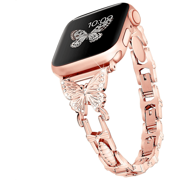 Wipalor Kompatibel med Apple Watch Armband 38mm 40mm 41mm Lättviktsarmband för Kvinnor Lätt Justerbart Armband Glittrande Diamant på Fjärils Smycken Metall