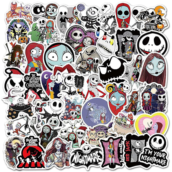 Nightmare Before Christmas Halloween Stickers 50 Pak, Søde Vandtætte Vinyl Dekaler Til Laptop, Vandflasker, Guitar, Skateboard Stickers