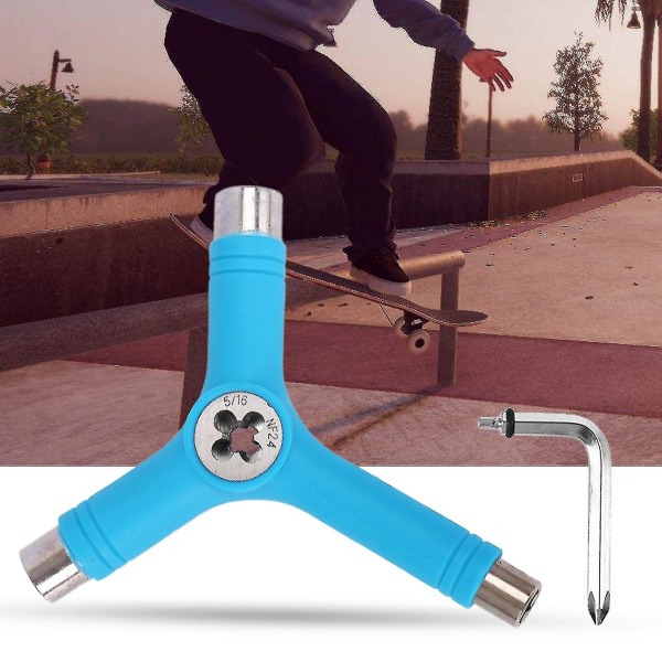 Sekskantnøkkel Alt-i-ett-design multifunksjons bærbart skateboard Y-verktøytilbehør for skøyter (1 stk, blå)