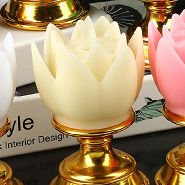 Led Lotus Lampe Fargerik Led Mykt Naturlig Lys Naturtro Trygg Luktfri Slitesterk Buddha Lampe For Soverom Kontor Stue（Beige)