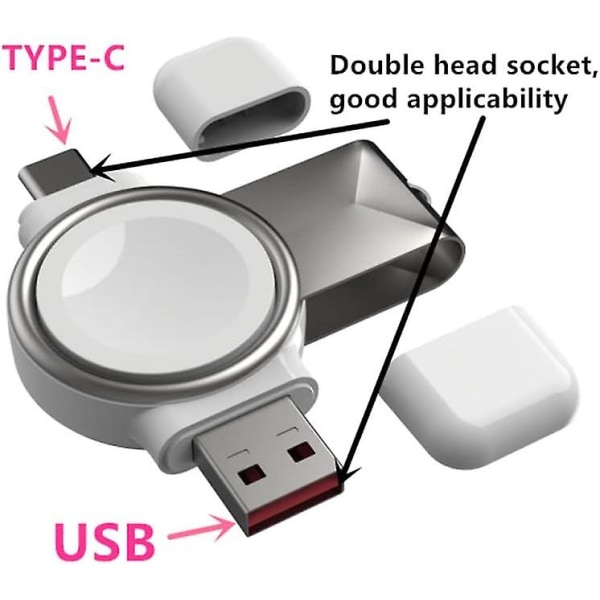 Laturi watch, USB ja USB-c 2-in-1 kannettavalle langattomalle Iwatch-laturille, Apple Watch -sarjalle 7 6 Se 5 4 3 2