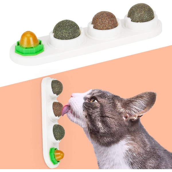 Kattmynta boll för katter Vägg, 4-pack kattmynta leksaker, Silvervine bollar, ätbara kattleksaker för katter slicka, säkra friska kattungar tugga leksaker, tandrengöring Dental