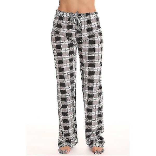 Naisten pyjamahousut taskuilla, naisten pehmeät flanelliruudulliset pyjamahousut (S, mustat)