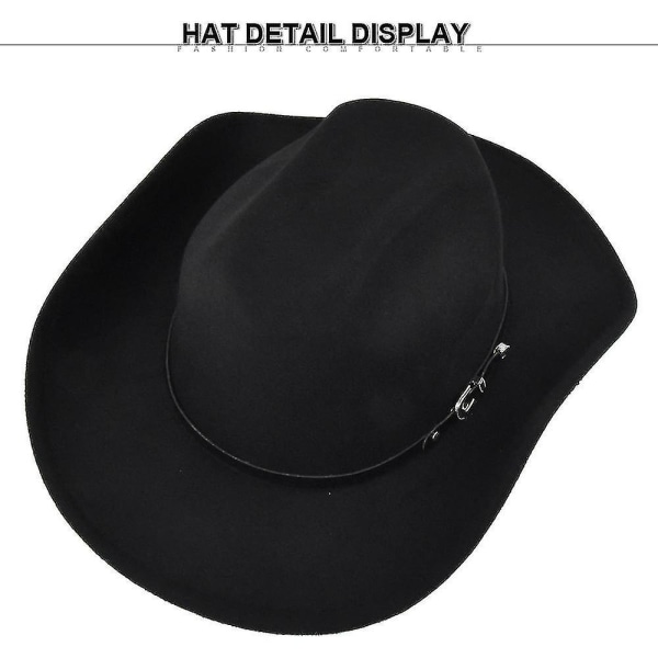 Ny cowboyhat hat Yellowstone jazzhat Retro sort ulden jazzhat Flad skygge med stor skygge