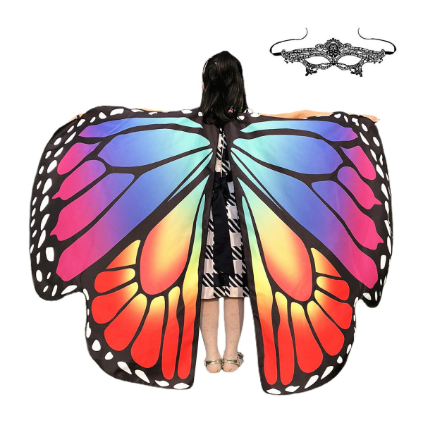 Fjärilsvingar för flickor Butterfly Halloween kostym för flickor Butterfly Fairy Wings Sjal med mask Blå Röd