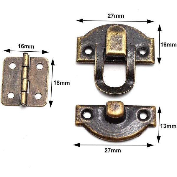 2 sarjaa minipronssi-antiikkihasp-salpa-solki ja suorakaiteen muotoinen sarana sopivilla ruuveilla sarja korjaukseen ja koriste-korulaatikkoon