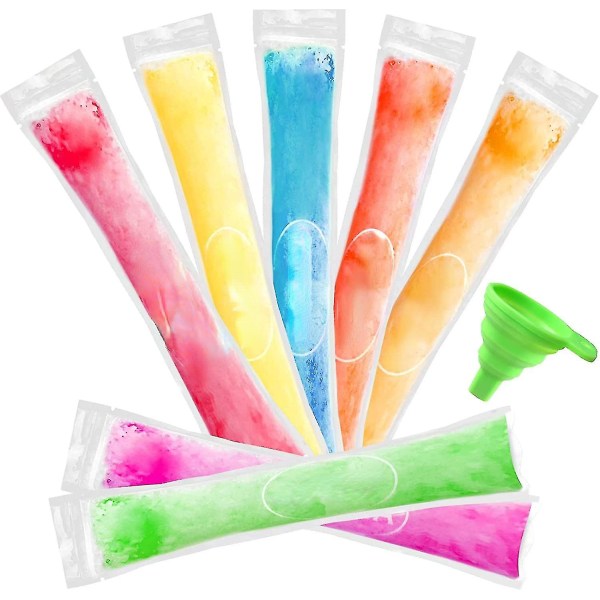100 stk Popsicle-poser for barn Voksne, engangs-ispop-poser med trakt, gratis fryserør med glidelåsforsegling (55x280 mm)