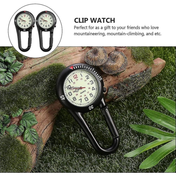 2pcs Black Carabiner Luminous Face Fob Watch Digital Clip-on Quartz Watch Glow In The Dark