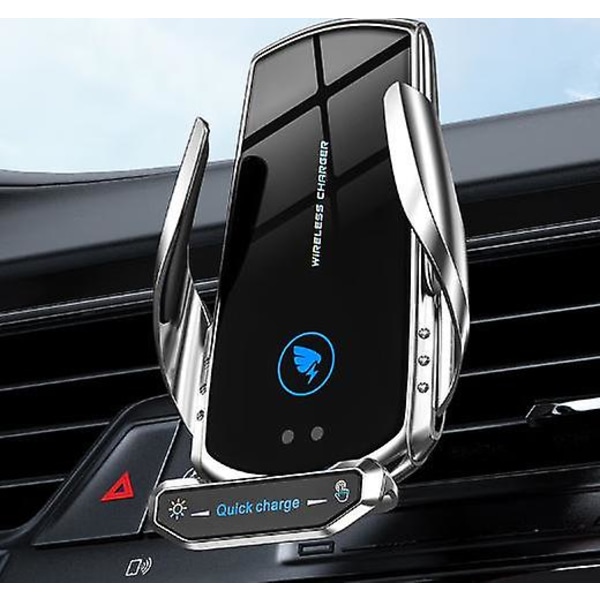 Silver Trådlös billaddare, 15w Qi Fast In Car Trådlös laddare [elektromagnetisk känsla] Automatisk fastspänning Trådlös billaddare Kompatibel biltelefon