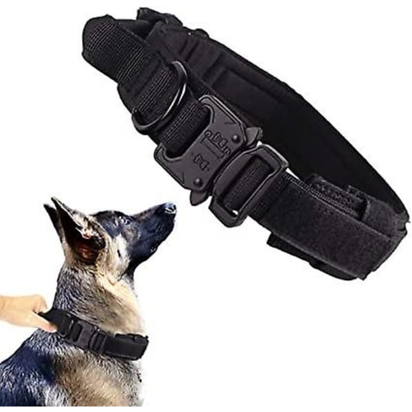 Taktisk hund ( svart , l ) Halsband Militär hundhalsband Justerbart hundhalsband i nylon Heavy Duty metallspänne med handtag för hundträning
