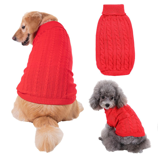 Hundetrøje, varm kæledyrsweater til store hunde, sød strikket klassisk kattesweater hundetøj frakke til piger drenge hund hvalp kat (medium, rød)