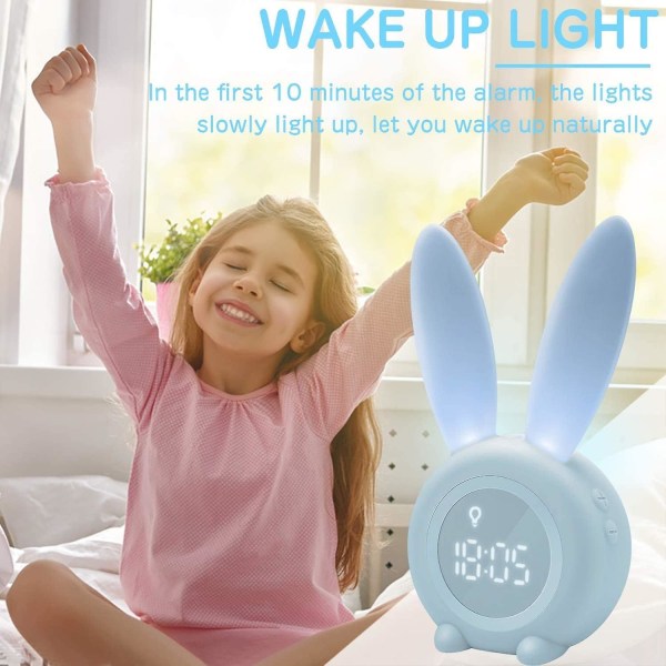 Til børn - Sød kanin - Kreativt vækkeur - Sengelampe - Snooze-funktion - Tidsindstillet tæt på