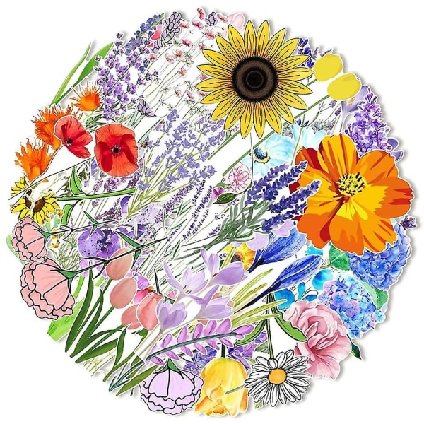 Färgglada växter och blommor Vinyldekaler för tonåringar Pojkar Flickor Barn|50 st|vattentäta klistermärken för laptopflaskor Datortelefon Surfplatta Bagage Waterbott