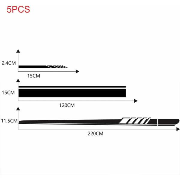 MINKUROW 5 st Bildekaler Vinyl Huvdekaler Car Racing Stripes Bilar Vinyl Bildekaler (svart)