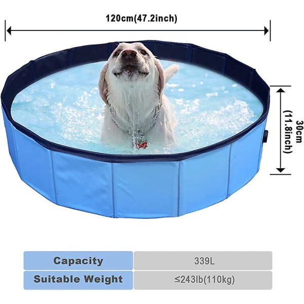 Foldable Dog Pool, 120x30cm Pet Swimming Pool Folding Cat Dog Bath, Pvc Kiddie