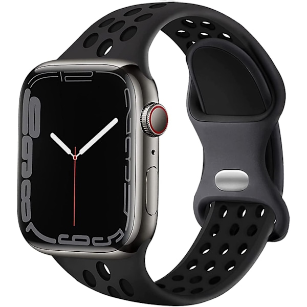 Kompatibel med Apple Watch Rem Mænd Kvinder, Åndbar Silikon Sport Udskiftning Armbånd Rem Til Størrelse: 42/44/45/49mm/sort