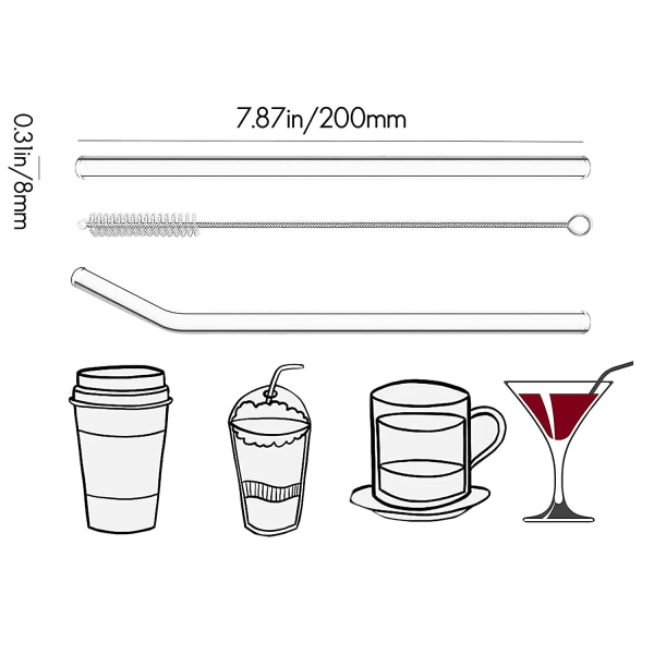 12pcs Reusable Clear Glass Straws Shatter Resistant Glass Drinking Straw 6 Straight And 6 Bent With