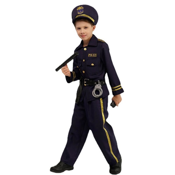 Cosplay politimandsuniform til drenge temafest Sceneoptræden Rollespilskostume(L,EE108)