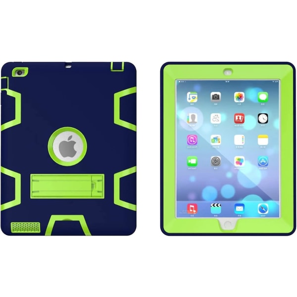 Copmob Stötsäkert Case För Apple Ipad 2/3/4 Stötsäkert Cover Silikon Plast Case Cover Med Stativ, Blå/grön