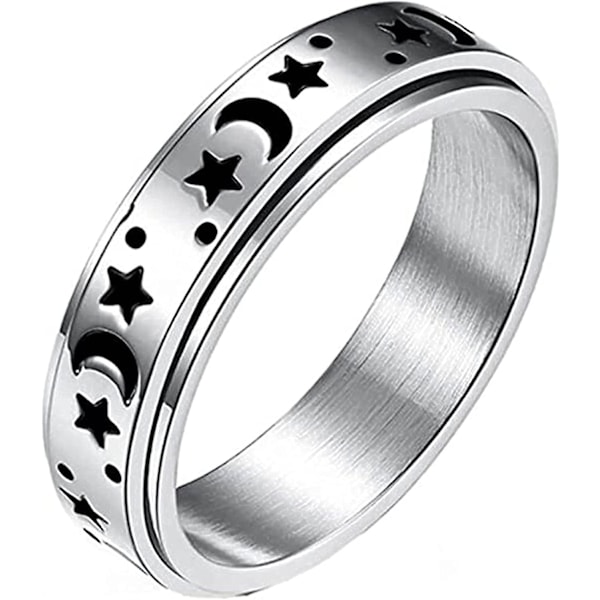 Frosted Rotating Rings For Women - Hollow Crescent Moon Stars Eternity Rings Jewelry Accessory Gifts Size 7-12 (silver, 8)