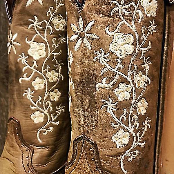 Women's Cowboy Cowgirl Boots Modern Western Embroidered Wide Calf Square Toe Cowboy Boot For Women Brown 35