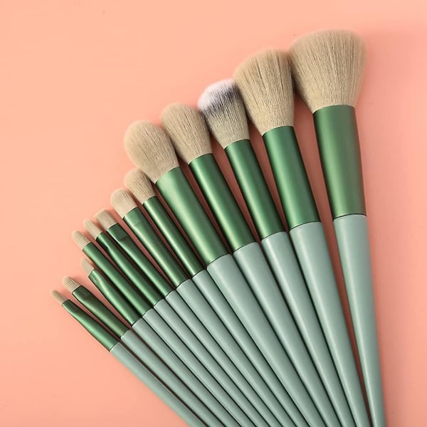 Borsta Makeup Brush Set Concealer Brush Foundation Brush Blush Brush Makeup Brush Set Contour Makeup Kit för nybörjare (grönt 13-delat set)