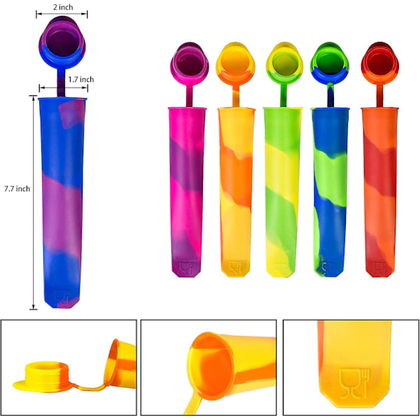 6-pack Popsicleformar, Återanvändbara Popsicleformar Flerfärgade Silikon Popsicleformar Isglassformar DIY Frysta Popsicle Maker Med Lock