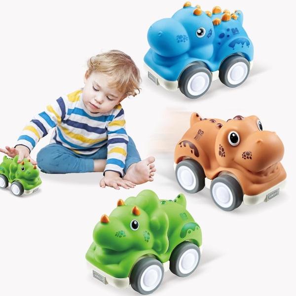Dinosaurukset takaisinvedettävät autolelut Lahjat 1 2 3 4 5 -vuotiaille toddler baby , 3 kpl mini-dino-ajoneuvot (pehmeä kumitettu kuori), syntymäpäivälahjat F