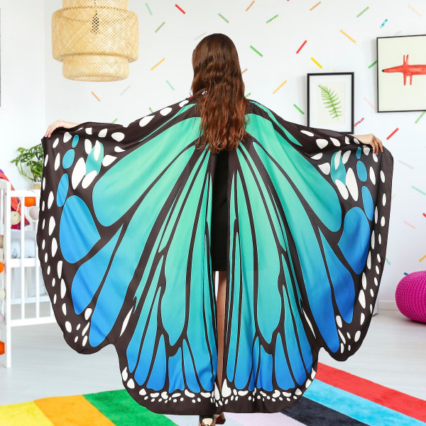 Kvinner Sommerfuglvinger Sjal Butterfly Sjal Fairy Ladies Cape for Halloween Dress Up Kostymetilbehør (blått pulver)