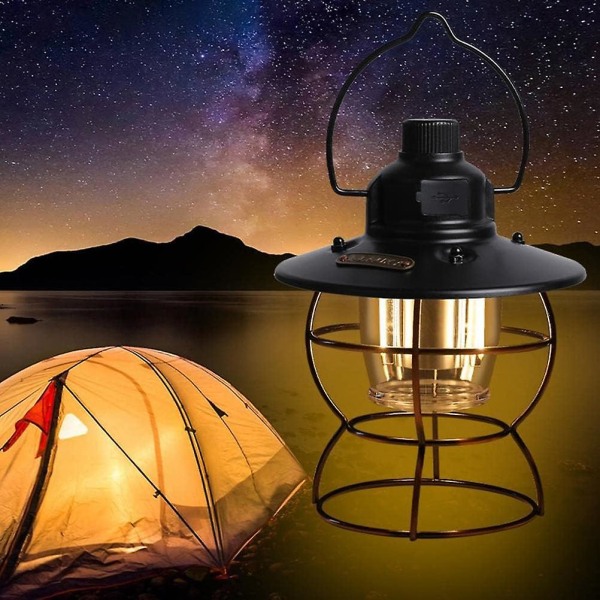 Mnsun Vintage Led Hurricane Camping Lanterne Batteridrevet dæmpbar hængende lanterne Led Camping Lanterne Retro Design til indendørs udendørs（Hvid Sort）