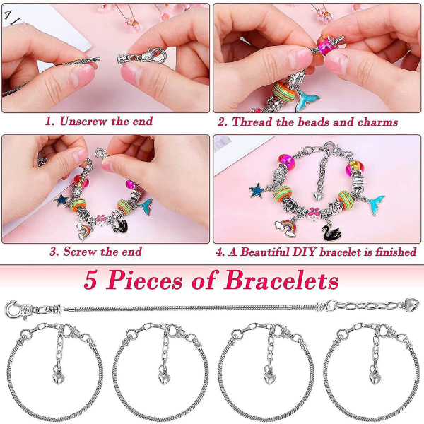 Gör-det-själv-armbandstillverkningssats för flickor 96st Charmarmbandssats med pärlor Hänge Berlocker Armband Halsbandssnöre
