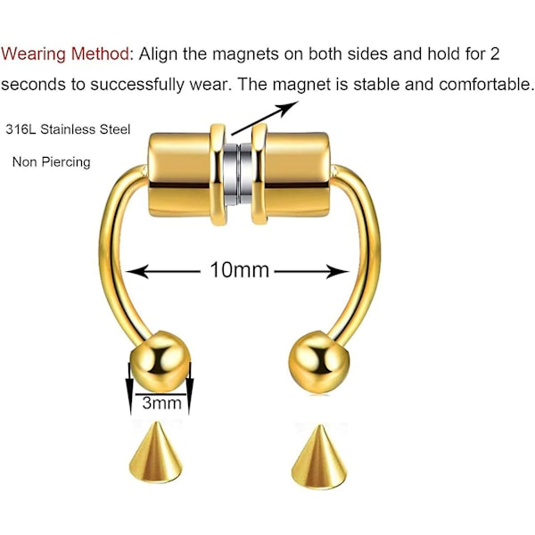 Magnetisk Septum Nesering Hestesko Rustfritt Stål Falsk Nesering Klipp På Nesering