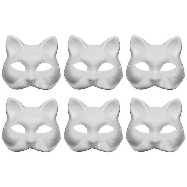 6 stk uferdige katte-cosplaymasker tegneseriepapirmaske for voksne maskeradefest