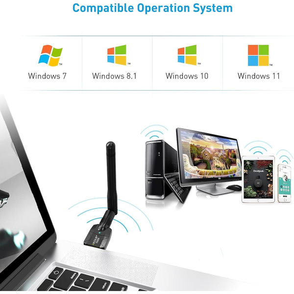 Pitkän kantaman USB Bluetooth 5.1 -sovitin PC: USB Bluetooth -sovitin Langaton äänisovitin 656ft / 200m 5.1 Bluetooth lähetinvastaanotin pöytätietokoneelle La