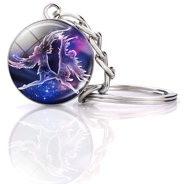 Zodiac 12 Constellations Charm lysande kristallkula hänge nyckelring