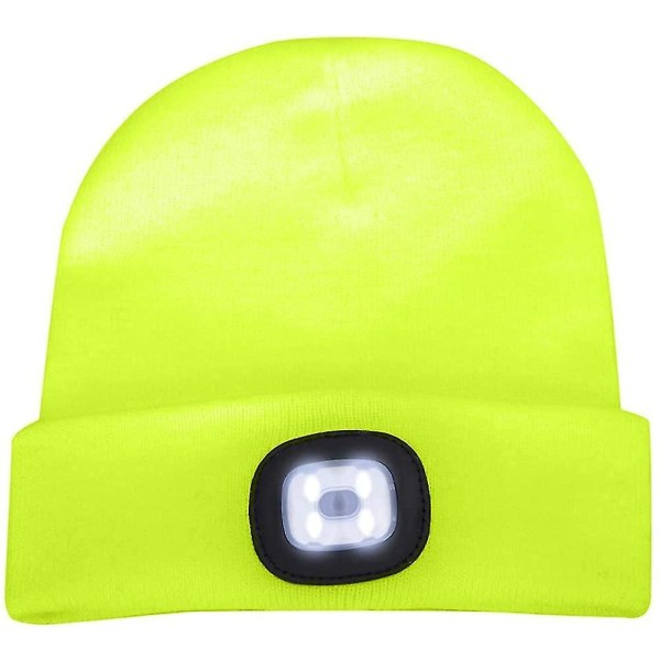 Upplyst Beanie-Mössa Laddningsbar Löpningshatt Ultra Ljus 4 LED Vattentät Huvudlampa (Gul)