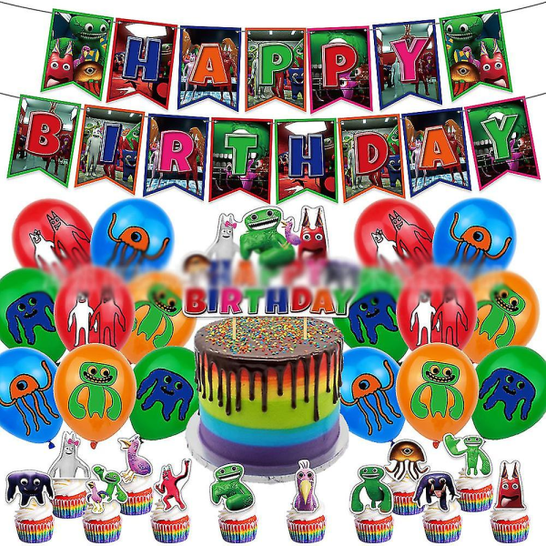 Sipin Garten Of Banban-tema Barn Bursdagsfestutstyr Dekorasjon Tegneseriebannerkake Cupcake Toppers Lateksballongsettsett