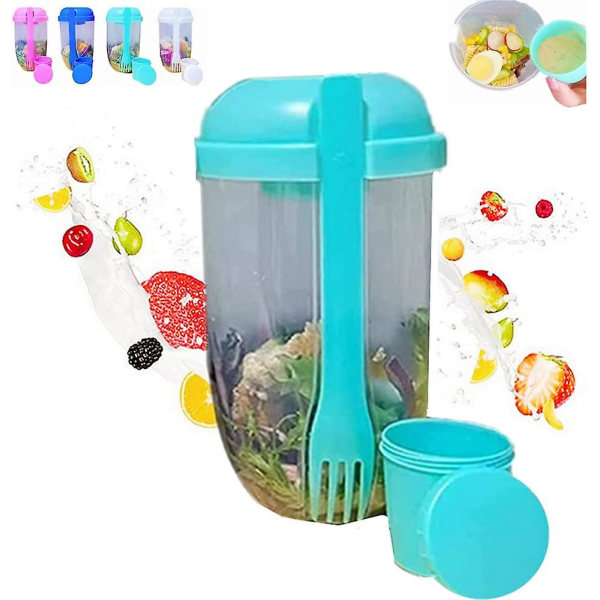 Grön Fresh Sallad To Go Container Set, Håll dig i form Sallad Meal Shaker Cup med gaffel och salladsdressinghållare, hälsosam salladsbehållare, grönsaksfrokost