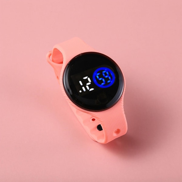 Pyöreä LED-elektroninen watch pehmeällä hihnalla oleva watch Kevyt digitaalinen watch teini-ikäisille tytöille ja pojille (musta)