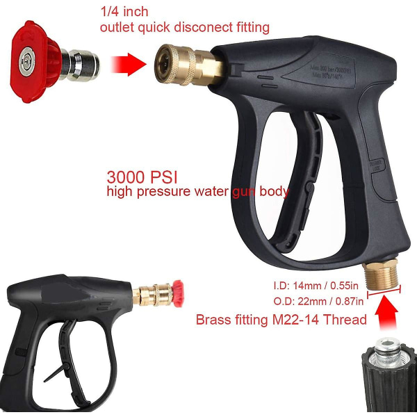 Biltvätt vattenpistol högtryckstvättpistol 3000 Psi Max med snabbkopplingsmunstycken M22 slangsats för högtryckstvättar